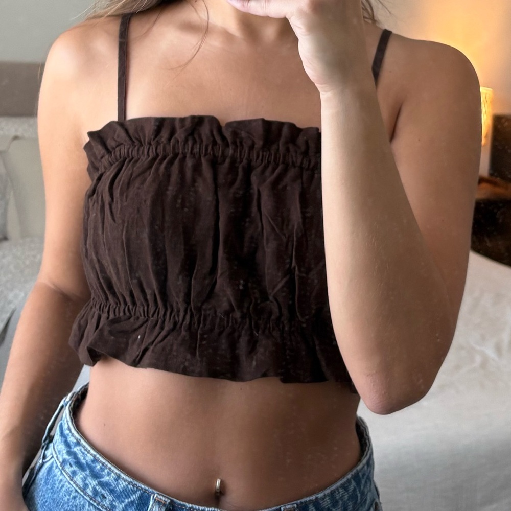 Wild Fable Brown Ruched Top - Picture 2 of 6